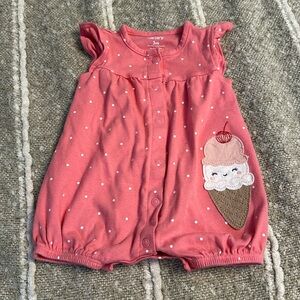 Carter's Pink Baby Romper with Polka Dots- Size 3 months